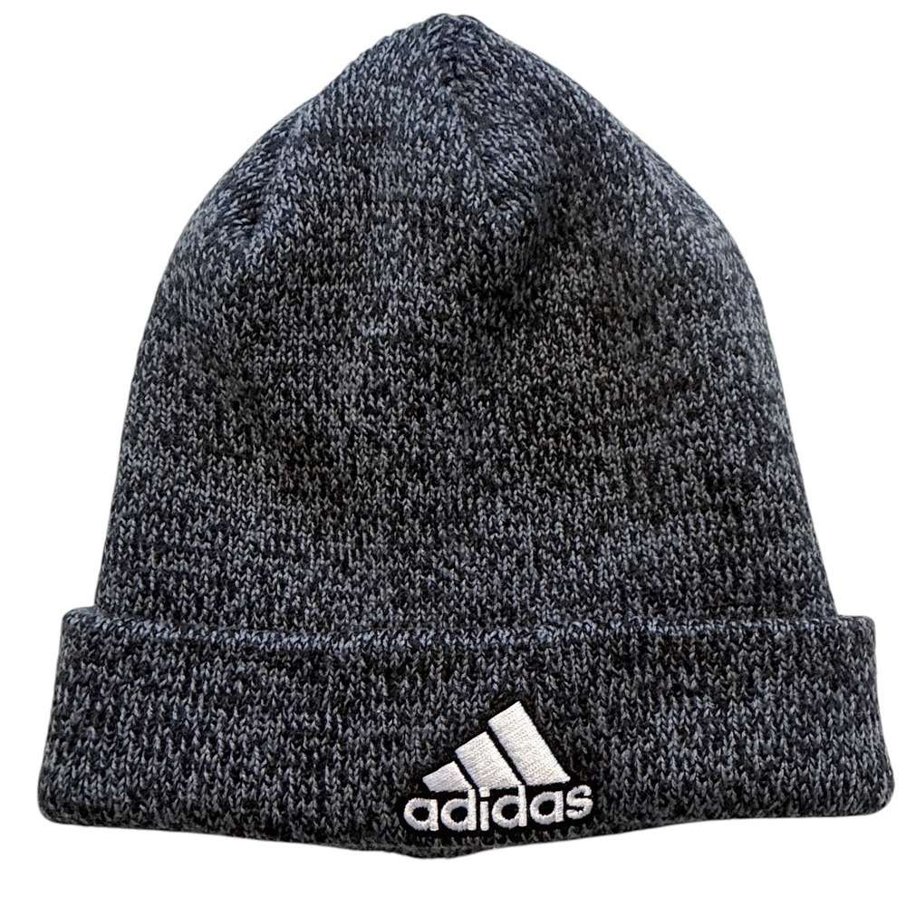 Adidas Beanie Hat Men Womens Black Grey Marl Knit Cuffed Winter Cap Logo RN90288